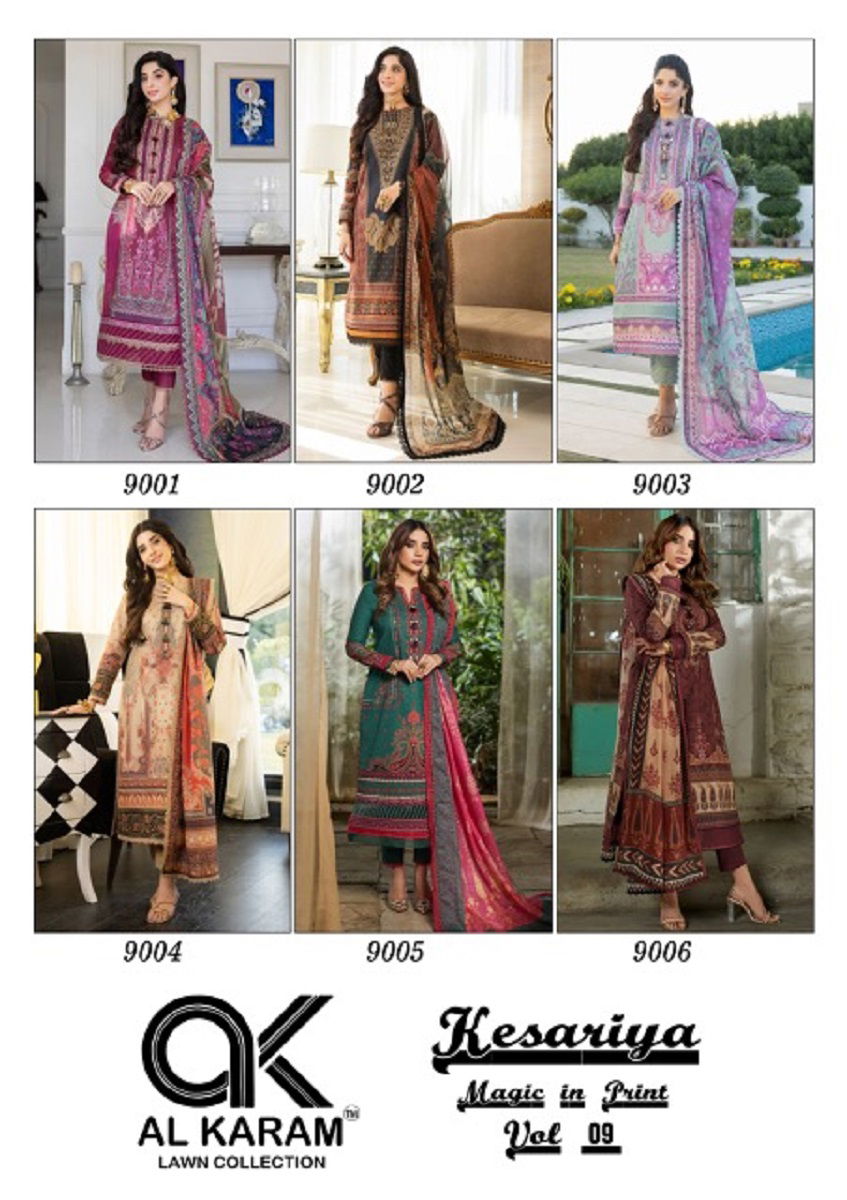 Al Karam Kesariya Vol 9 Cambric Cotton Dress Material
